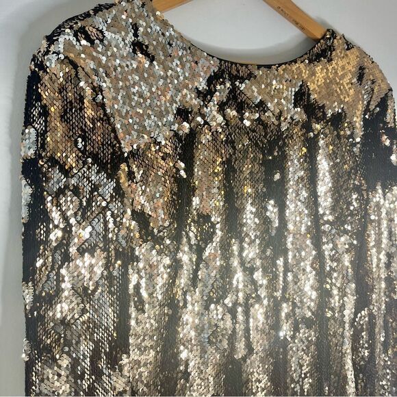 Dress The Population Natalie Long Sleep Low Back Sequin Dress Gold, Size XL, NWT - Picture 4 of 14